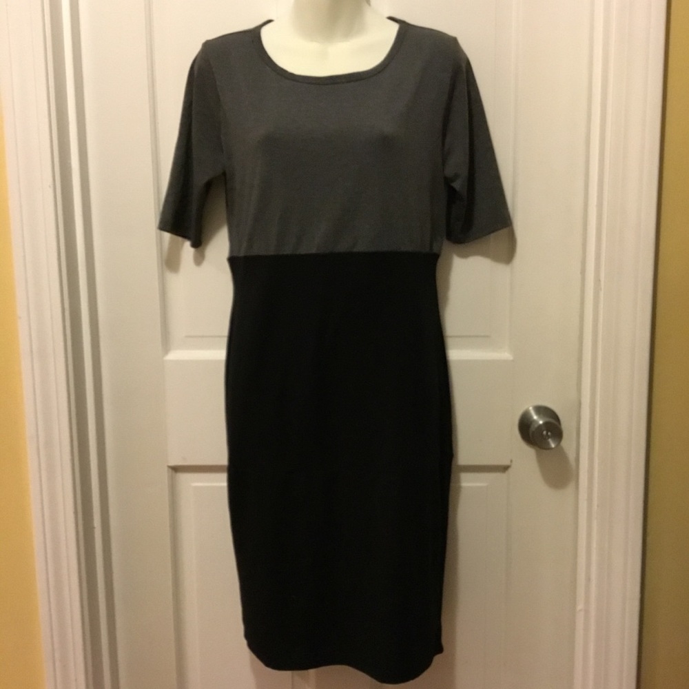 Lularoe Julia Black Gray Color block Midi Dress